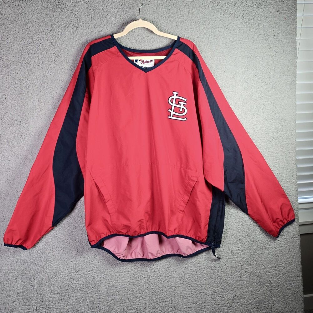 Vintage MLB Cardinals Majestic XXL Pullover Windbreaker Red Navy Team Logo Y2K